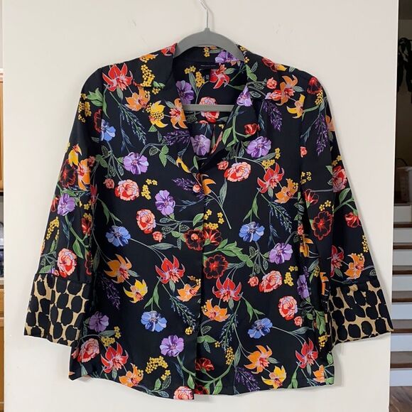 Who What Wear Black Floral V Neck Pajama Style Satin Silky Blouse - Picture 2 of 9